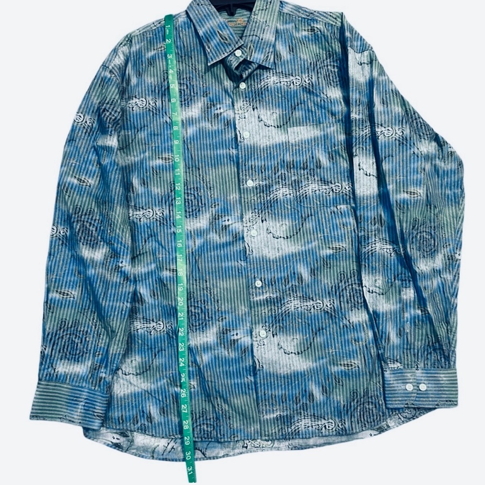‼️SOLD‼️ ALAN FLUSSER Blue Paisley Print Long Sleeve Button Down Shirt - Picture 10 of 11